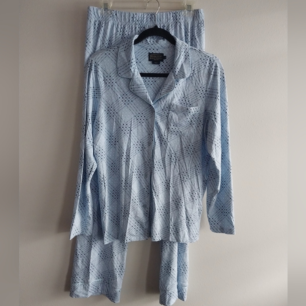 Pendleton Blue and Black Cotton Modal Blend Geometric Print 2 Piece Pajama Set